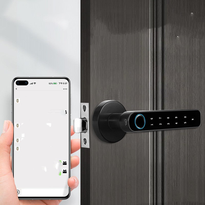 Puerta de cristal para habitación, puerta de madera interior, cerradura con huella dactilar, cerradura Bluetooth