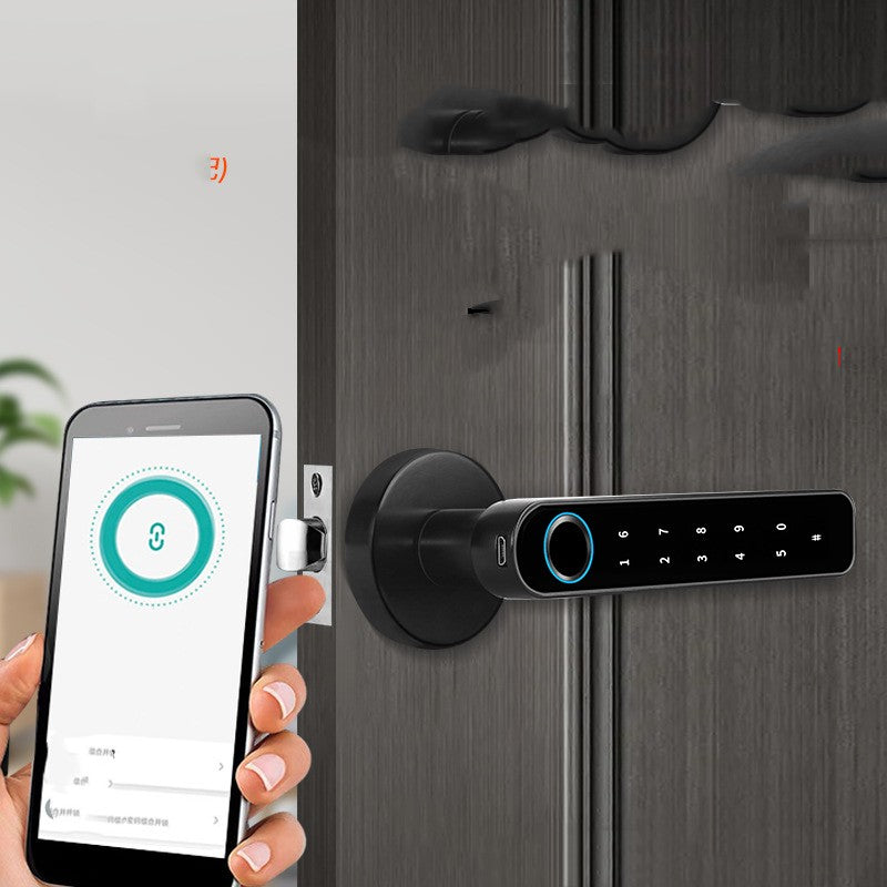 Puerta de cristal para habitación, puerta de madera interior, cerradura con huella dactilar, cerradura Bluetooth