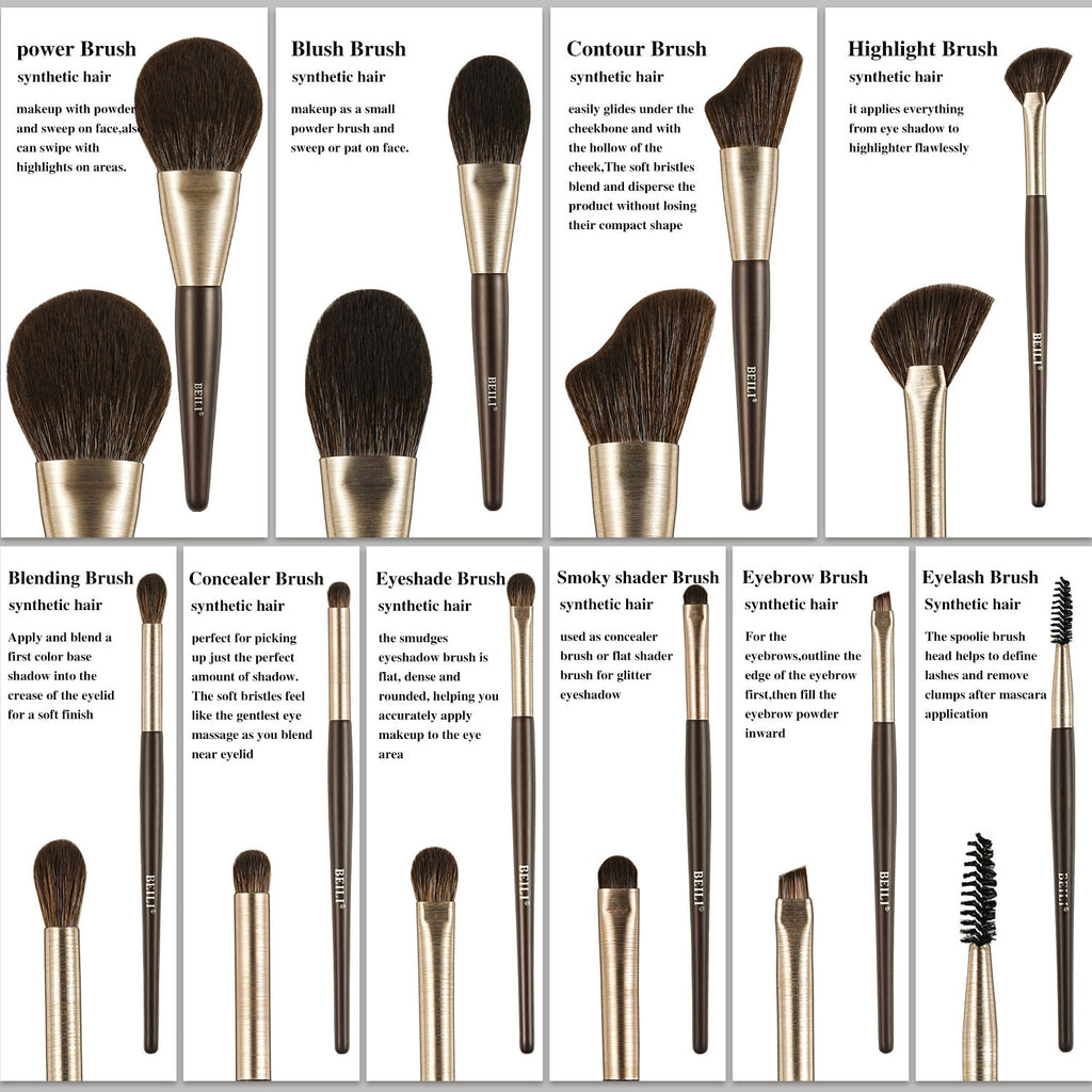 Set de 10 brochas de maquillaje de lujo Baili,