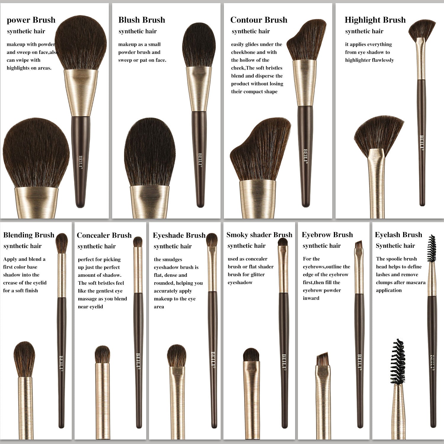 Set de 10 brochas de maquillaje de lujo Baili,