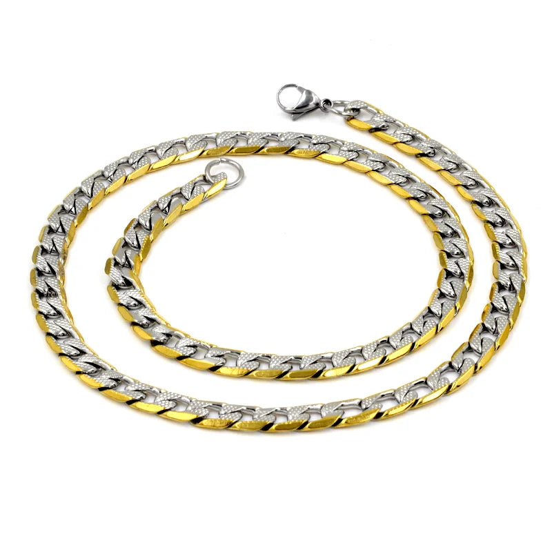 Collar de cadena cubana LUXUSTEEL para hombre y mujer, chapado en oro, color plata, acero inoxidable, patrón de eslabones curb