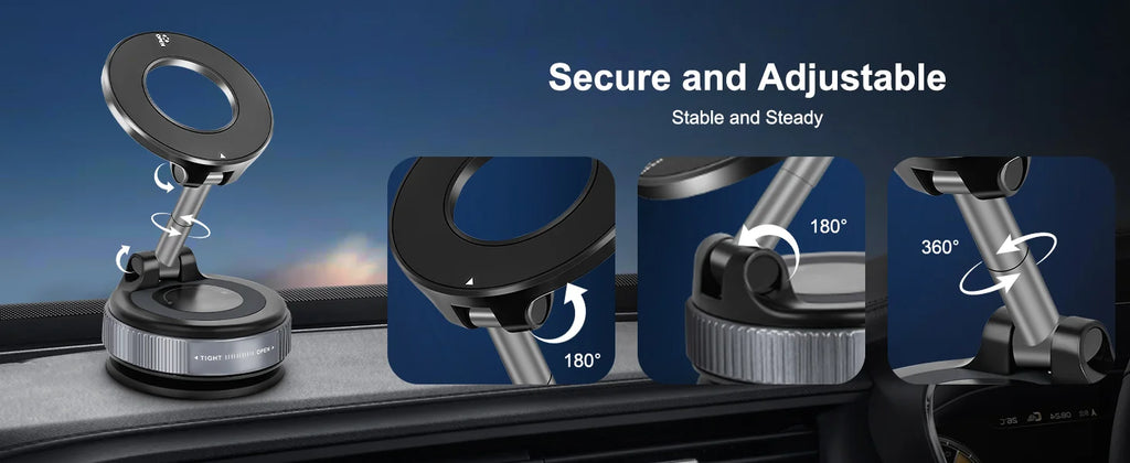Soporte magnético para teléfono de coche con ventosa mecánica giratoria de 360° y soporte universal para navegación.