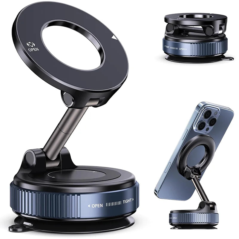 Soporte magnético para teléfono de coche con ventosa mecánica giratoria de 360° y soporte universal para navegación.