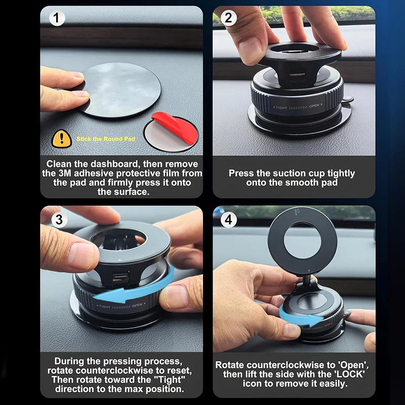 Soporte magnético para teléfono de coche con ventosa mecánica giratoria de 360° y soporte universal para navegación.
