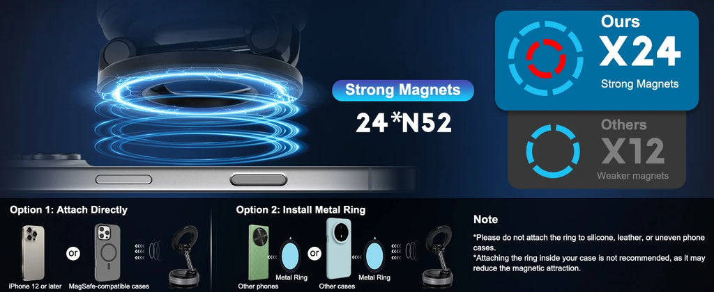 Soporte magnético para teléfono de coche con ventosa mecánica giratoria de 360° y soporte universal para navegación.