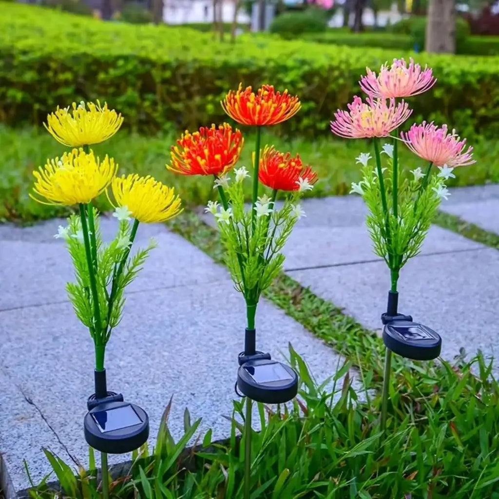 Luces solares para jardín, luces solares con forma de flores, flores y tallos luminosos, luz LED solar para exteriores para decoración de jardín, camino, terraza y patio.