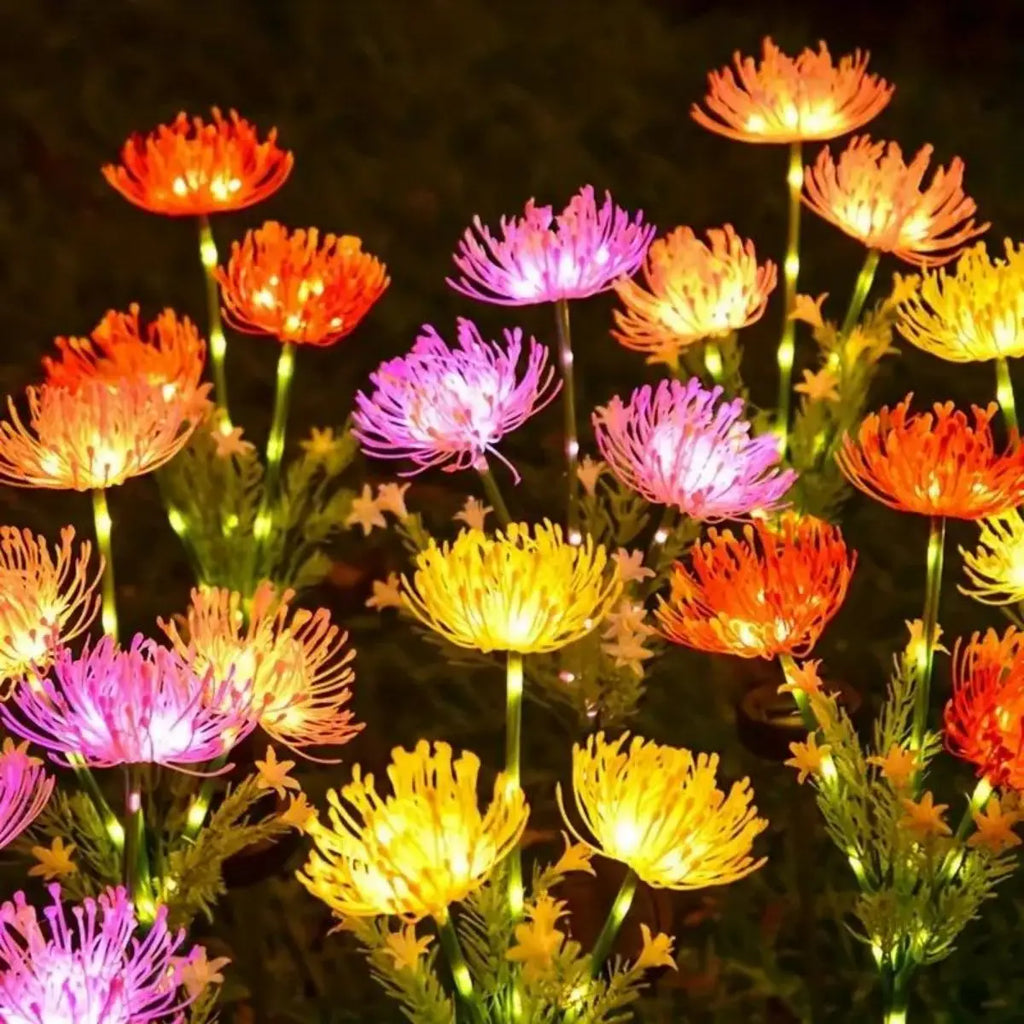 Luces solares para jardín, luces solares con forma de flores, flores y tallos luminosos, luz LED solar para exteriores para decoración de jardín, camino, terraza y patio.