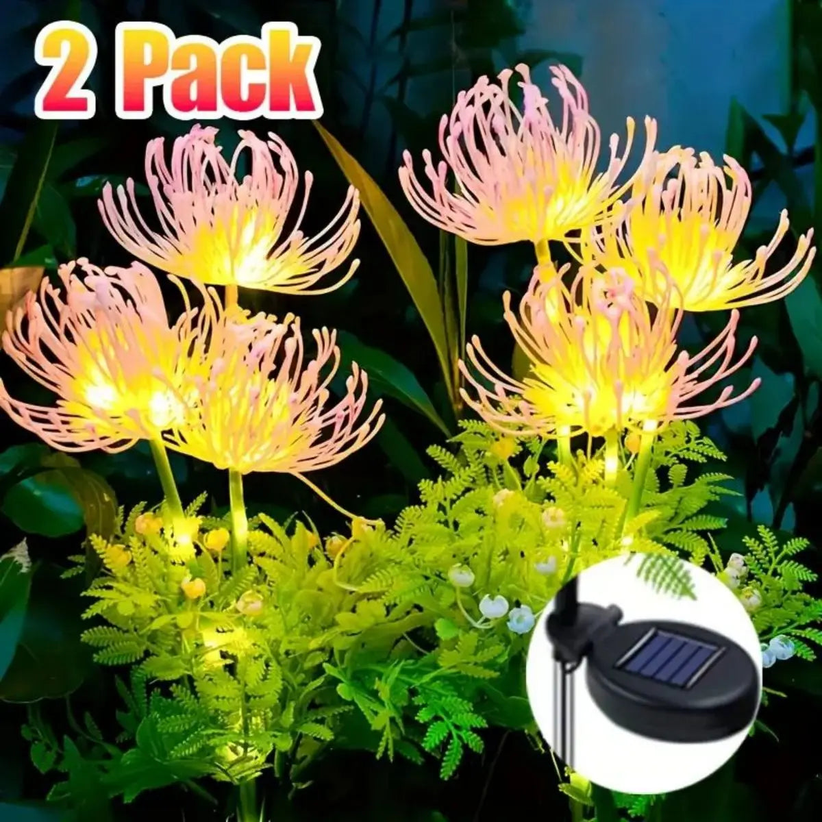 Luces solares para jardín, luces solares con forma de flores, flores y tallos luminosos, luz LED solar para exteriores para decoración de jardín, camino, terraza y patio.