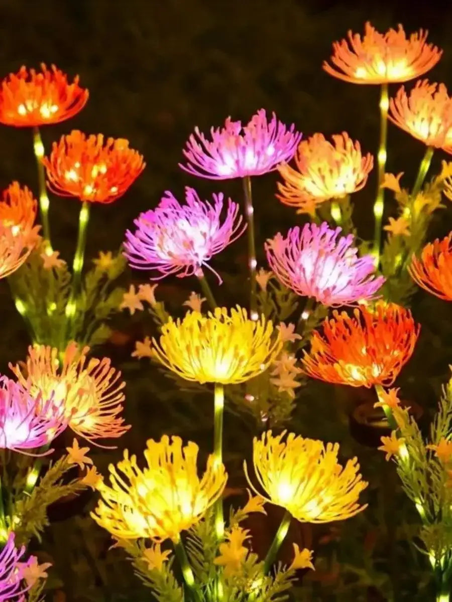 Luces solares para jardín, luces solares con forma de flores, flores y tallos luminosos, luz LED solar para exteriores para decoración de jardín, camino, terraza y patio.