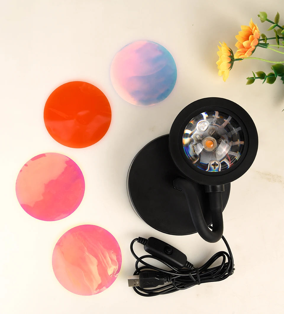 Lámpara USB con efecto atardecer, proyector de atardecer, luz ambiental.