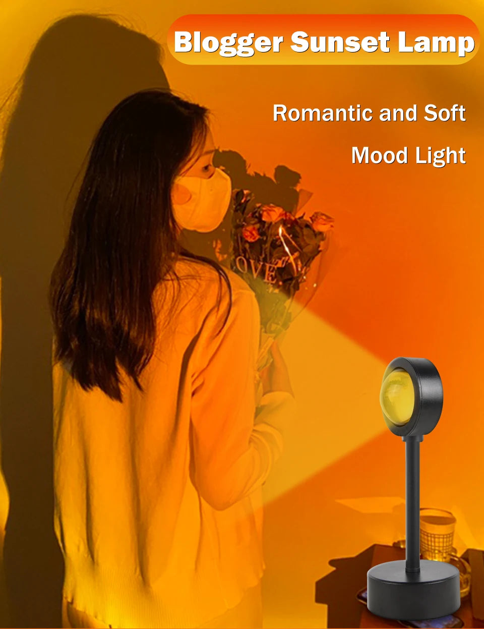 Lámpara USB con efecto atardecer, proyector de atardecer, luz ambiental.
