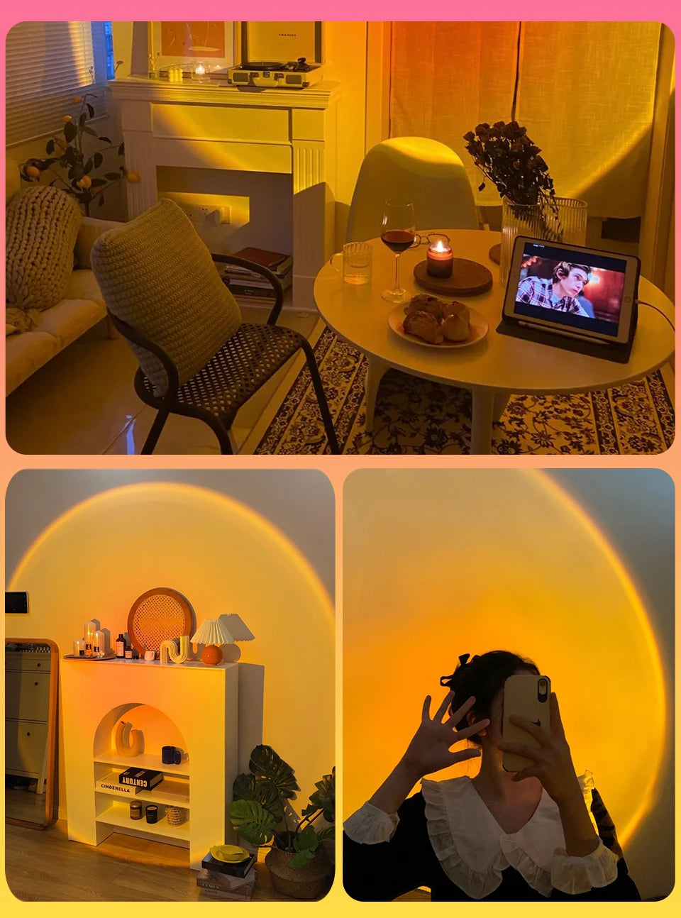 Lámpara USB con efecto atardecer, proyector de atardecer, luz ambiental.