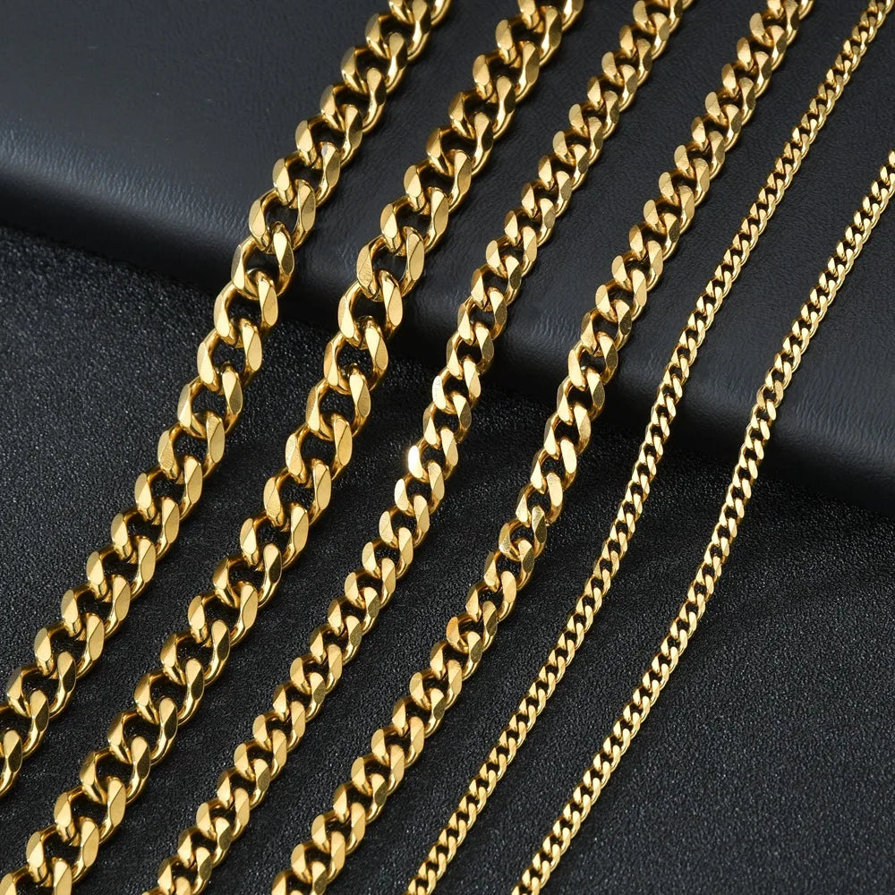 Collar tipo gargantilla de acero inoxidable con eslabones cubanos de 3 a 7 mm para hombre.