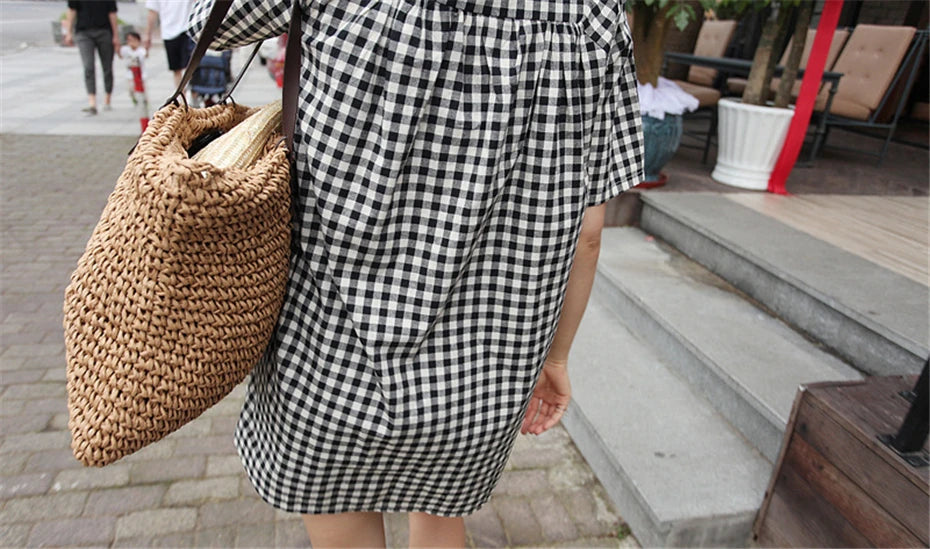 Bolso de mano para mujer, bolso de playa de verano, ratán tejido a mano, paja tejida, gran capacidad, bolsos de mano de cuero para mujer, bolso de hombro bohemio nuevo