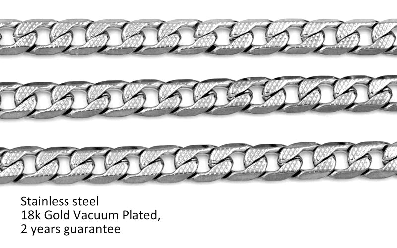 Collar de cadena cubana LUXUSTEEL para hombre y mujer, chapado en oro, color plata, acero inoxidable, patrón de eslabones curb