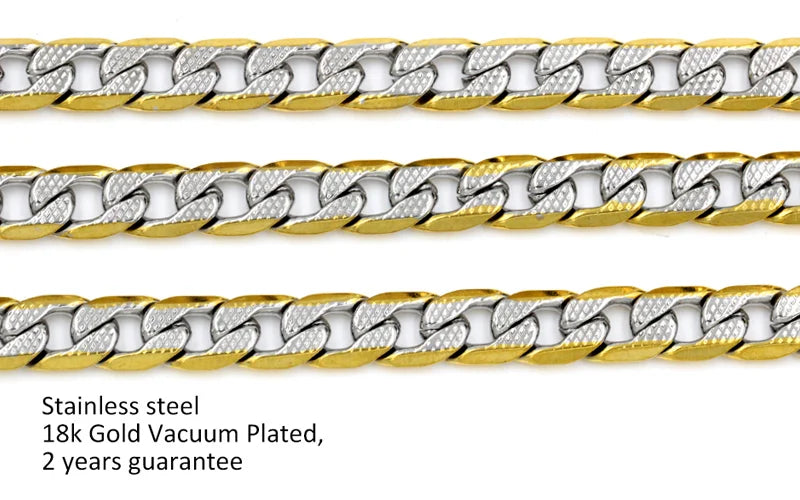 Collar de cadena cubana LUXUSTEEL para hombre y mujer, chapado en oro, color plata, acero inoxidable, patrón de eslabones curb