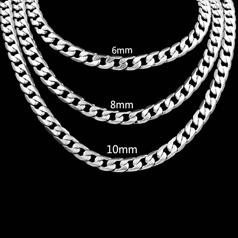 Collar de cadena cubana LUXUSTEEL para hombre y mujer, chapado en oro, color plata, acero inoxidable, patrón de eslabones curb