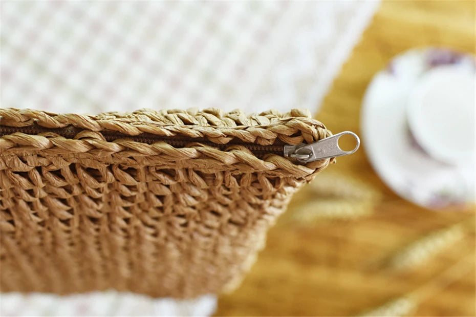 Bolso de mano para mujer, bolso de playa de verano, ratán tejido a mano, paja tejida, gran capacidad, bolsos de mano de cuero para mujer, bolso de hombro bohemio nuevo
