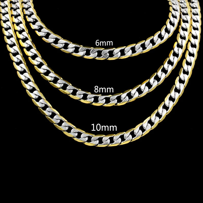Collar de cadena cubana LUXUSTEEL para hombre y mujer, chapado en oro, color plata, acero inoxidable, patrón de eslabones curb