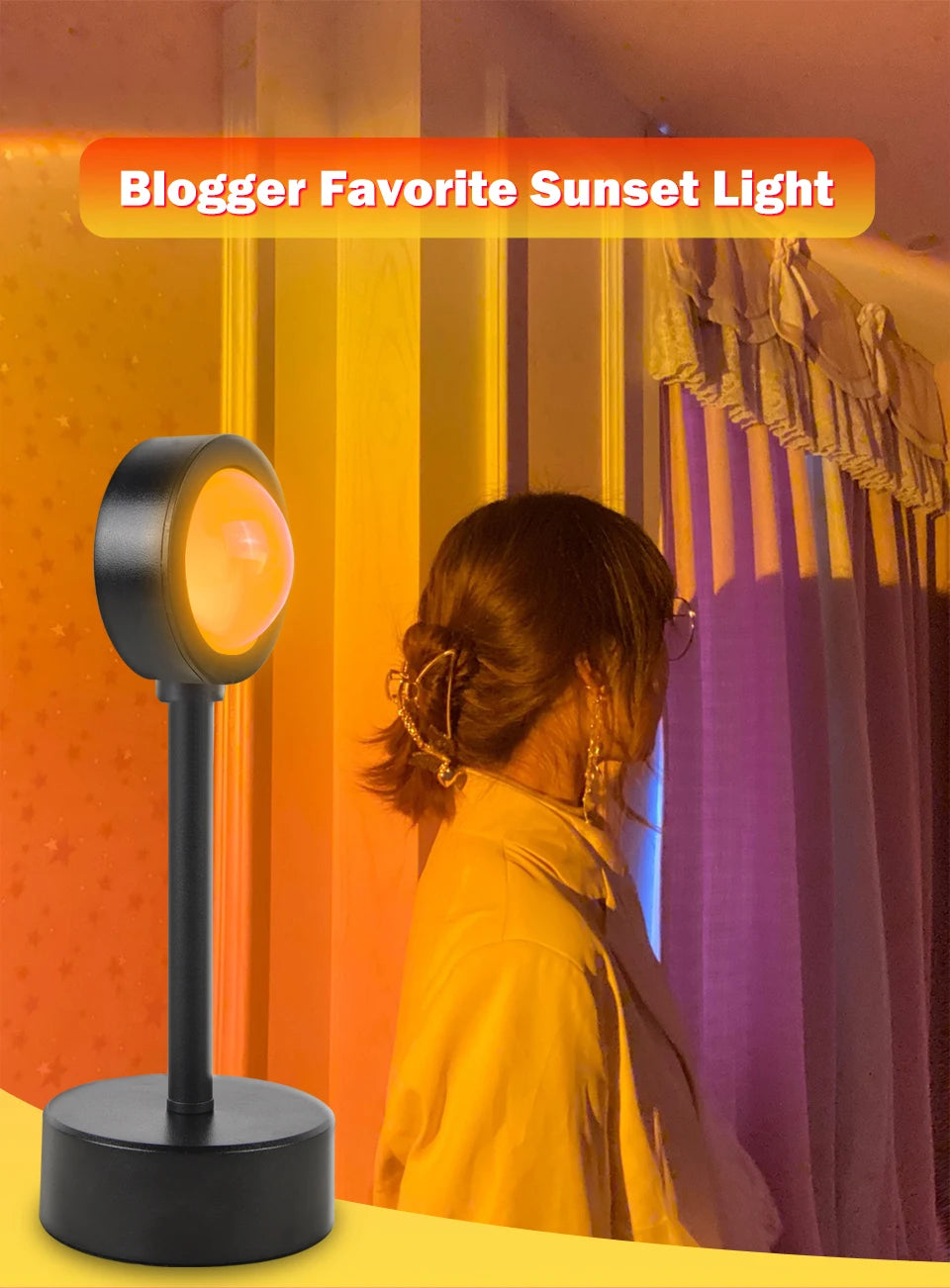 Lámpara USB con efecto atardecer, proyector de atardecer, luz ambiental.