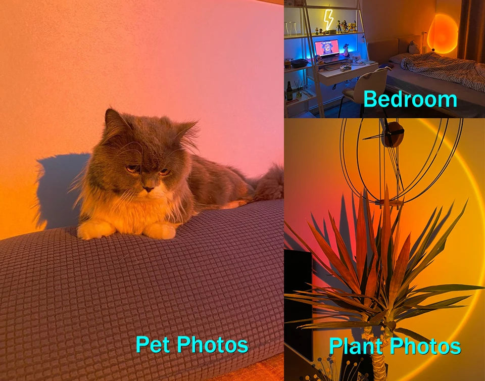 Lámpara USB con efecto atardecer, proyector de atardecer, luz ambiental.