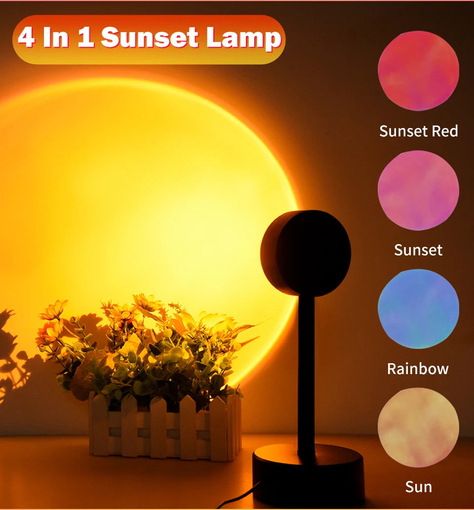 Lámpara USB con efecto atardecer, proyector de atardecer, luz ambiental.