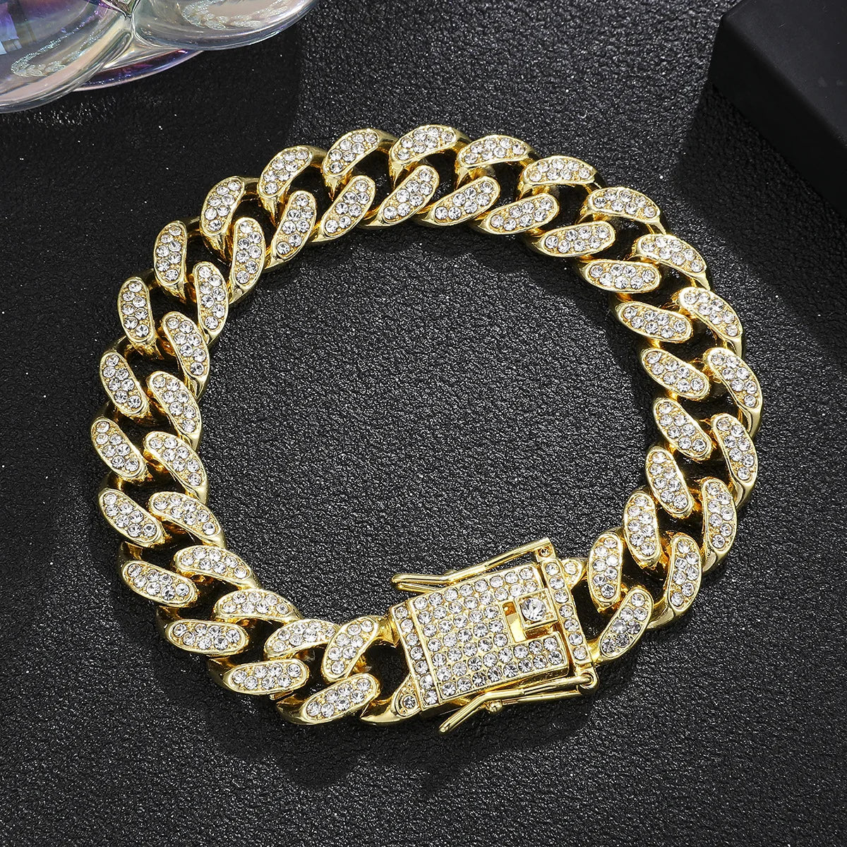 Pulsera de lujo con cadena cubana y diamantes de imitación para hombre, joyería hip-hop con cristales engastados, pulsera brillante de acero inoxidable, regalo