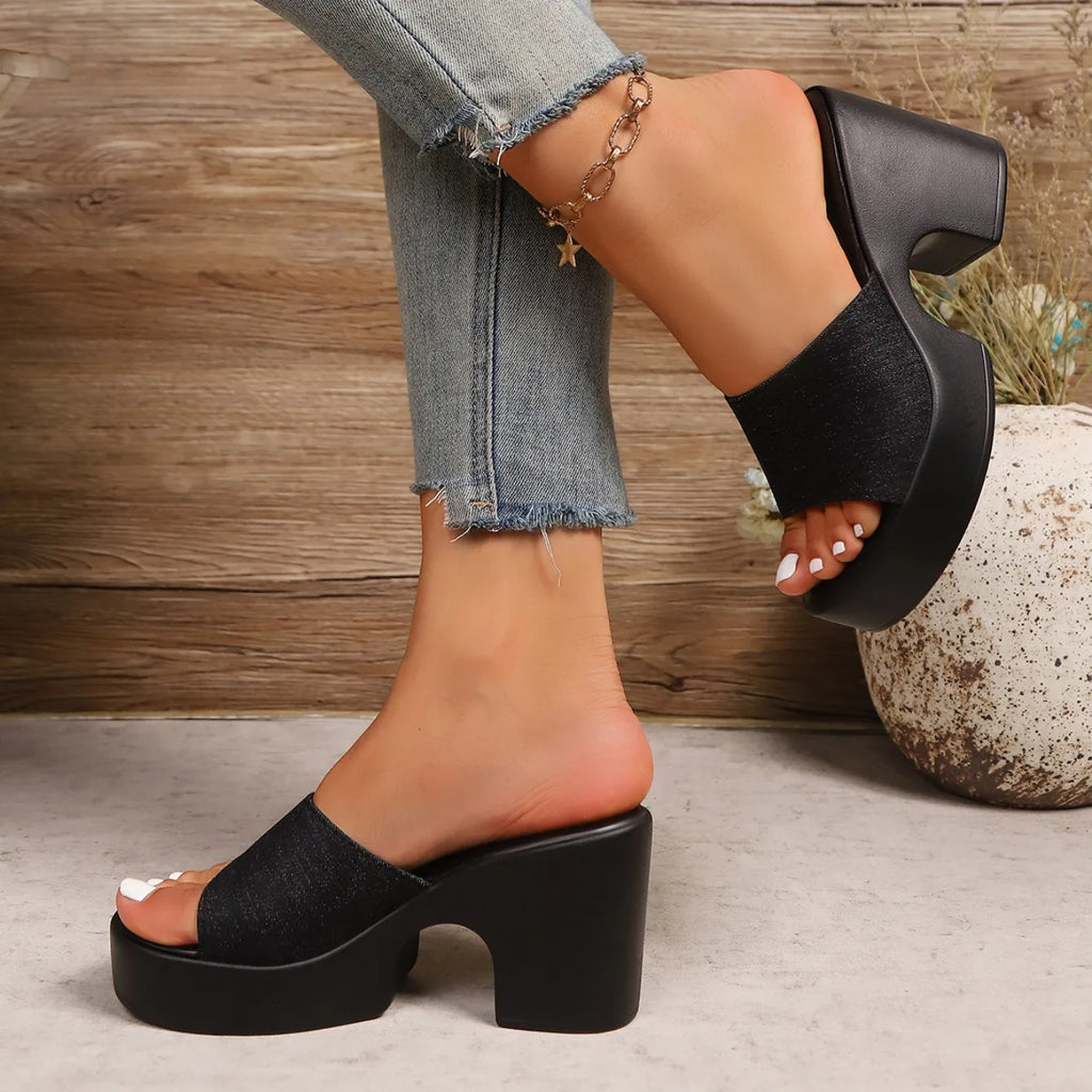 Sandalias de verano para mujer, sandalias de plataforma gruesa con punta abierta, chanclas para exteriores, tacón grueso, zapatos de tacón alto minimalistas de moda para mujer.