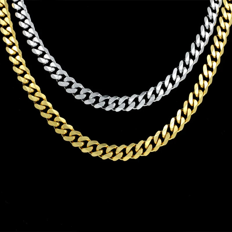 Collar cubano de color plata LUXUKISSKIDS para hombre y mujer, estilo punk básico, de acero inoxidable, eslabones tipo gargantilla, color dorado.