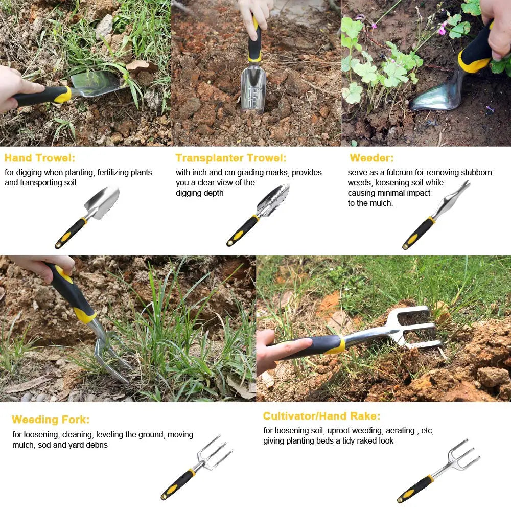 Paleta de mano, rastrillo, cultivador, herramientas para desherbar con mango ergonómico, herramienta para jardinería, césped, terrenos agrícolas, trasplantes y bonsáis.
