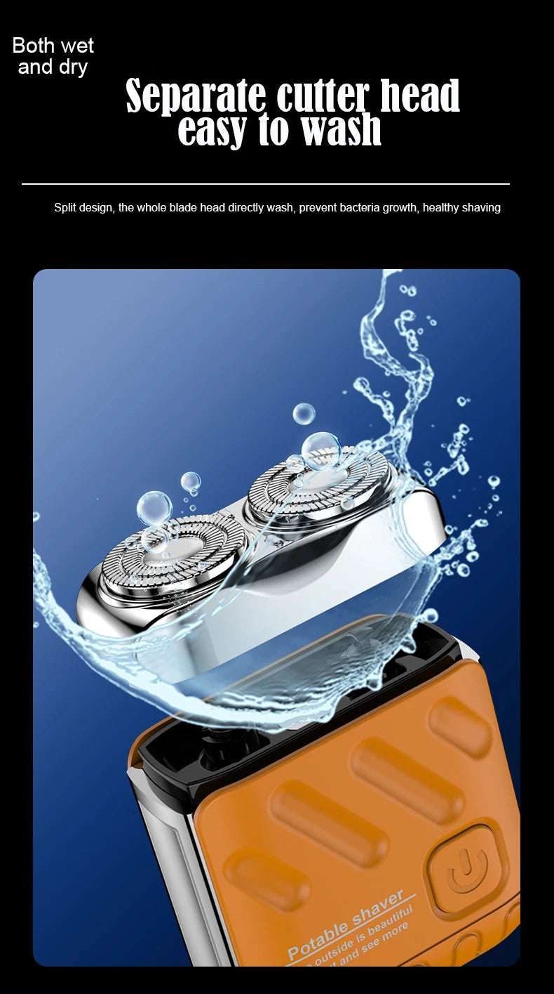 Mini afeitadora portátil para hombres, afeitado en seco, USB-C, resistente al agua IPX7, fácil de limpiar, indicador de batería.