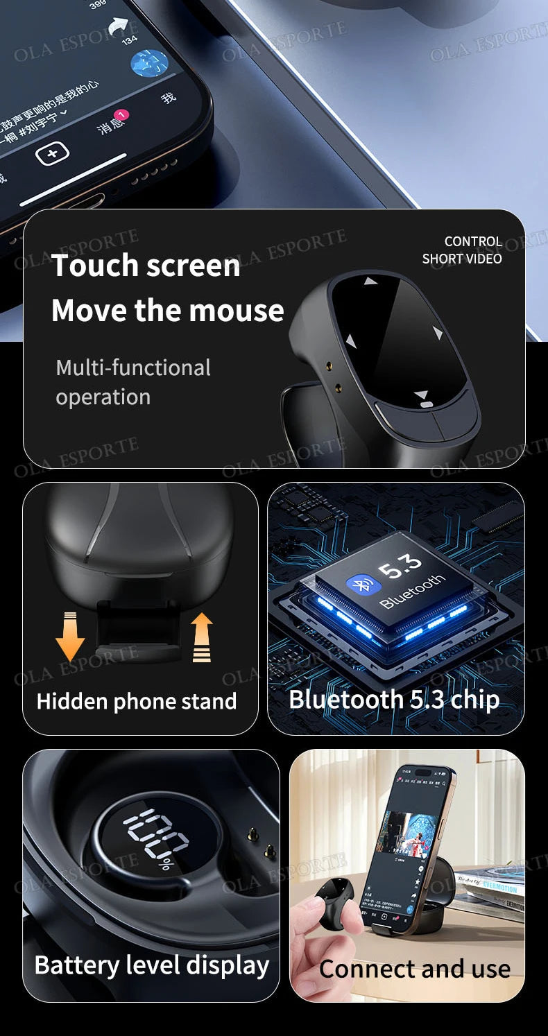 Nuevo anillo inteligente multifuncional con control remoto, Bluetooth 5.3, desplazamiento de página, volteo de video, función "Me gusta" automático y captura de fotos para smartphones.
