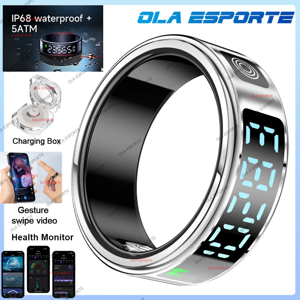 Anillo inteligente con pantalla táctil, gestor de salud, control por gestos y vídeo, resistente al agua hasta 5 ATM. Para hombres y mujeres. Nuevo anillo inteligente 2025.