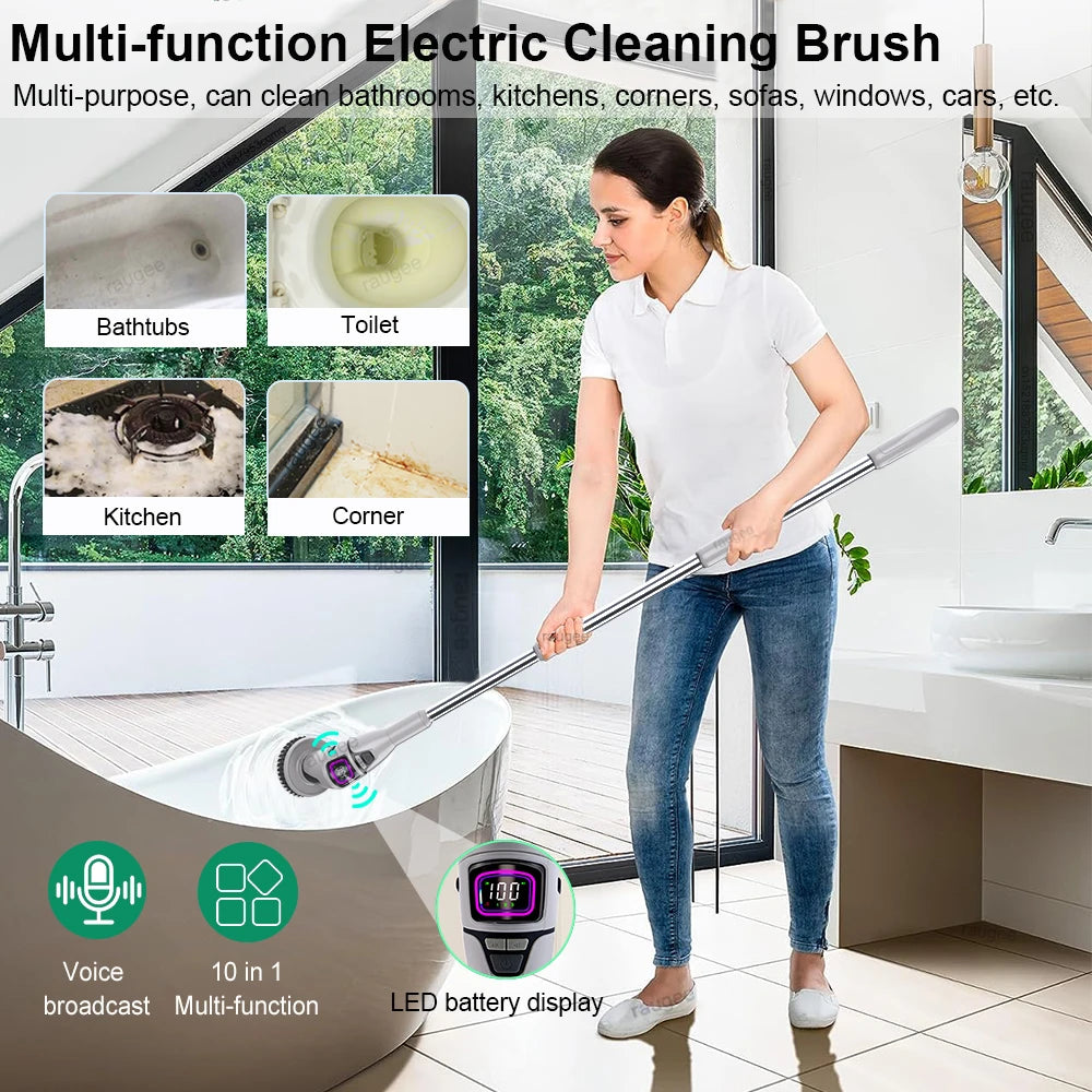 Cepillo eléctrico de limpieza para baño 10 en 1 multifuncional, inalámbrico.