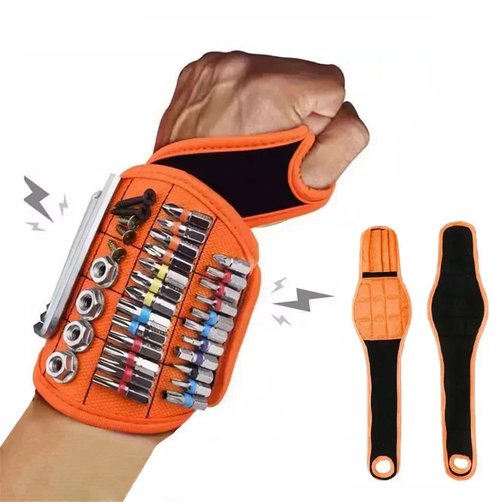 Pulsera magnética con imanes potentes que sujetan tornillos, clavos, brocas y herramientas. Soporte de almacenamiento para herramientas de muñeca para electricistas.