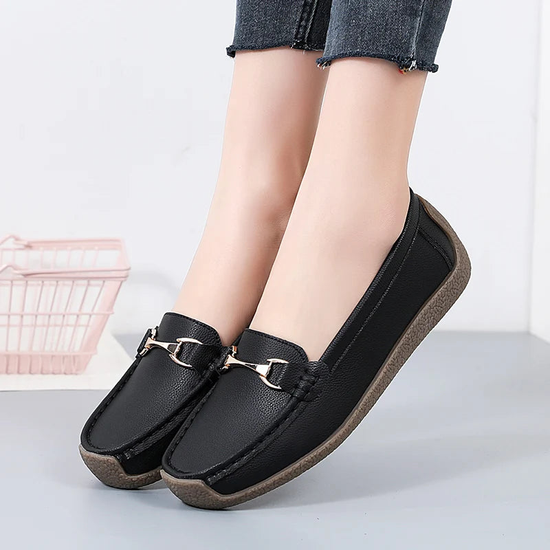 Zapatos planos de mujer 2024, mocasines de cuero, zapatillas deportivas, zapatos casuales, mocasines sin cordones, zapatos náuticos para mujer, talla grande 44.