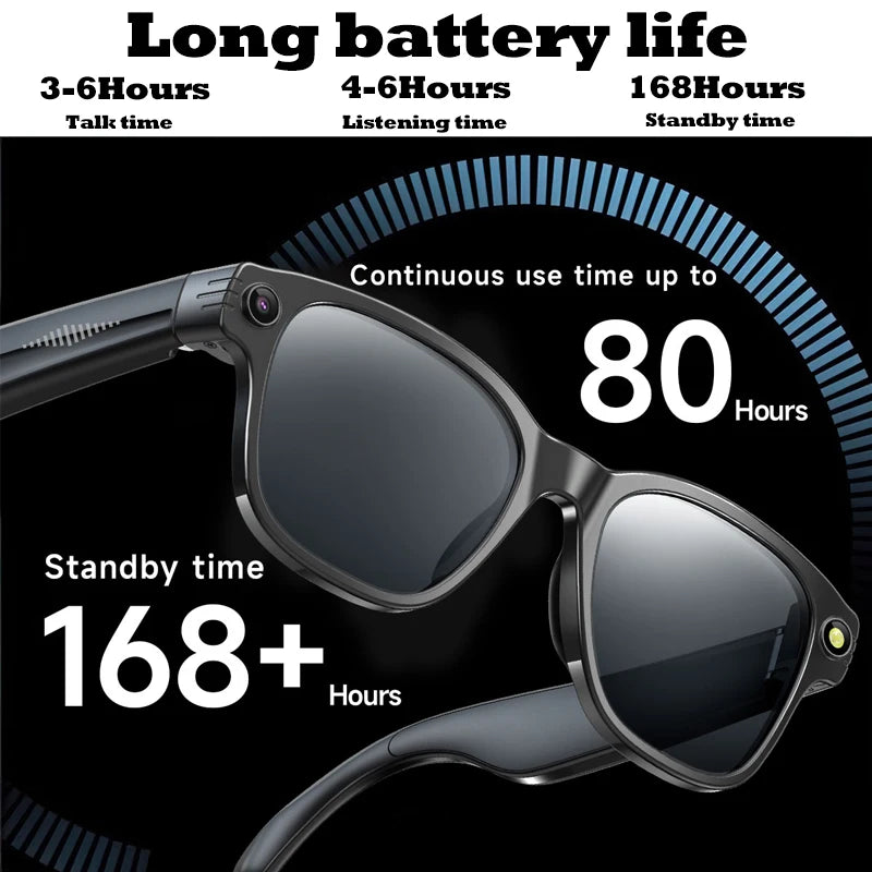 Gafas inteligentes con cámara HD de 8 MP, vídeo HD antivibración de 1200p, asistente de voz inteligente con IA, traducción en tiempo real y reconocimiento de objetos.