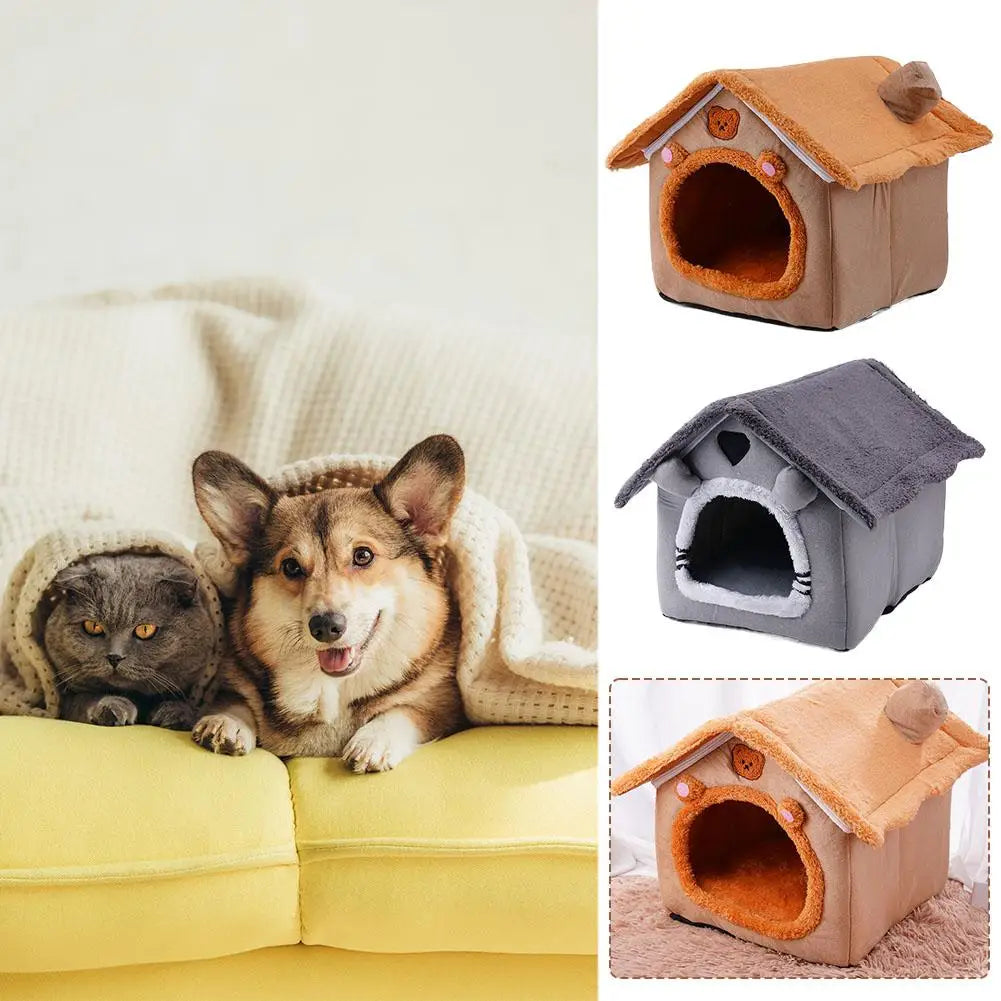 Casa para mascotas Cama para gatos Cueva para perros Caseta Saco de dormir cálido Tienda acogedora Cojín suave para cachorros Esterilla Suministros de invierno para interiores