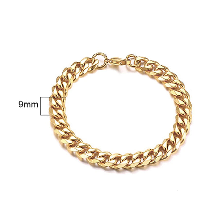 Pulsera de cadena cubana para hombres, mujeres y parejas, pulseras de acero inoxidable de 3 a 11 mm para novio, esposo o amante.