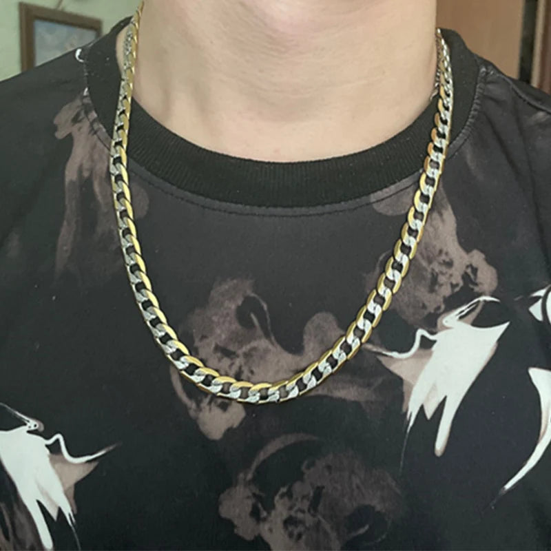 Collar de cadena cubana LUXUSTEEL para hombre y mujer, chapado en oro, color plata, acero inoxidable, patrón de eslabones curb