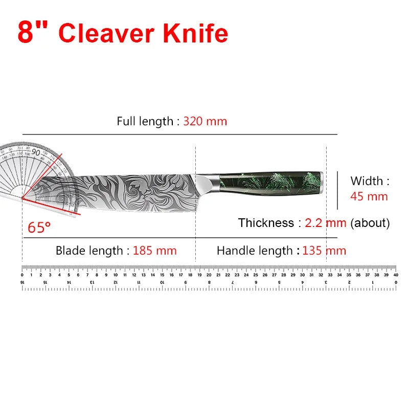 Cuchillo de cocina, cuchillo de chef, cuchillo japonés, cuchillo con patrón de Damasco láser, cuchillo para cortar carne, fruta, pan, verduras, cuchillo deshuesador, cuchillo multiusos para rebanar