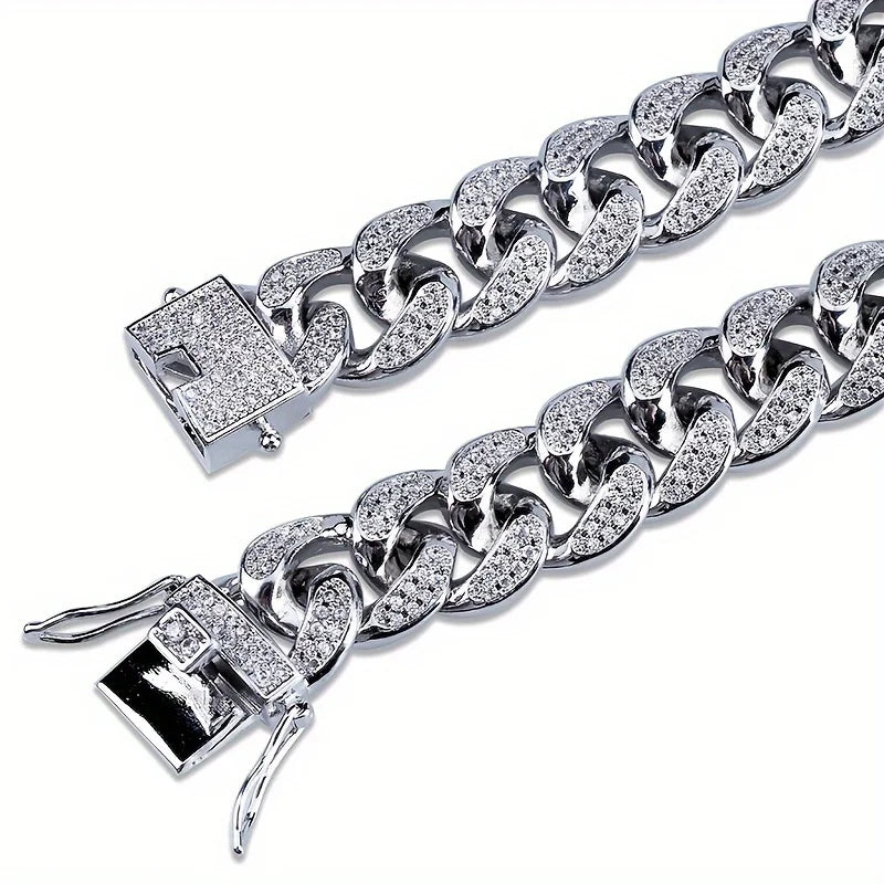 Pulsera de lujo con cadena cubana y diamantes de imitación para hombre, joyería hip-hop con cristales engastados, pulsera brillante de acero inoxidable, regalo