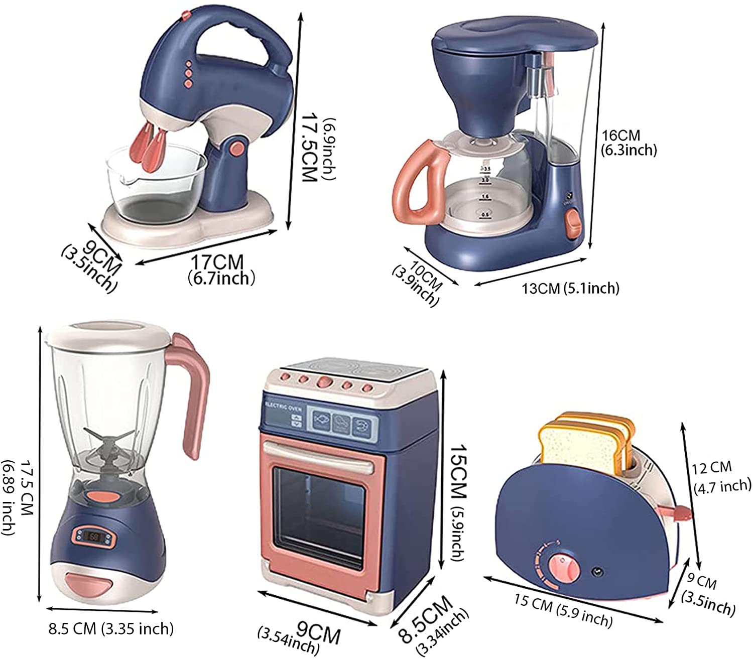 Mini electrodomésticos de juguete para la cocina, juego de imitación con cafetera, licuadora y tostadora para niños y niñas. Regalo ideal.