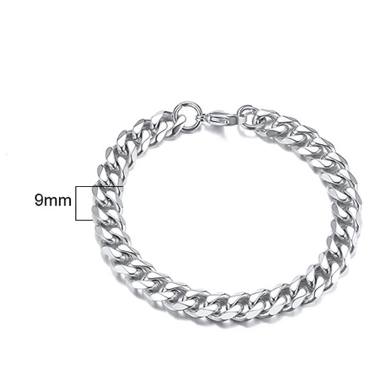 Pulsera de cadena cubana para hombres, mujeres y parejas, pulseras de acero inoxidable de 3 a 11 mm para novio, esposo o amante.