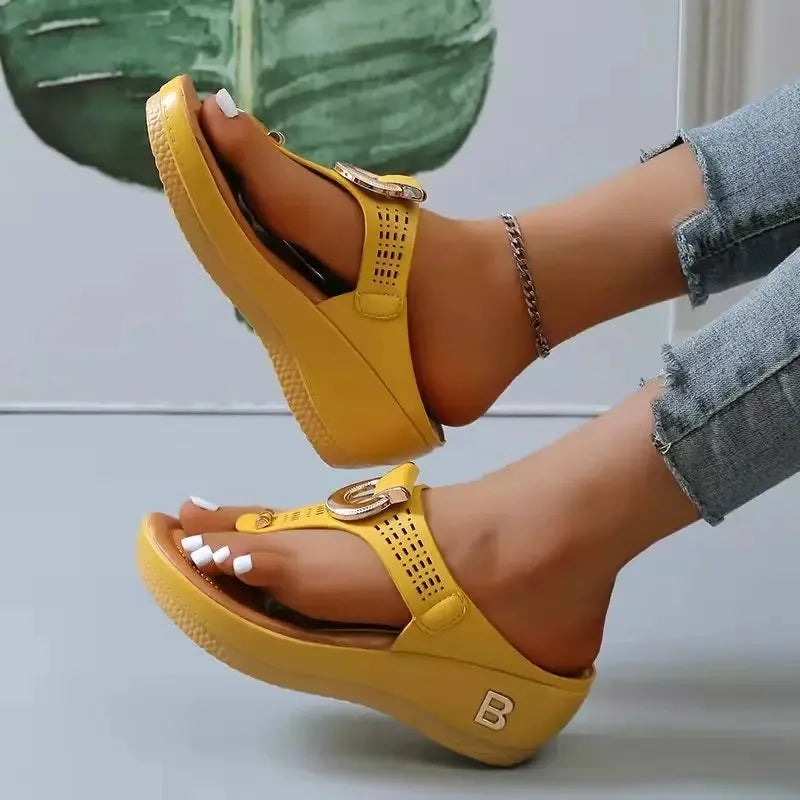 Sandalias de verano para mujer 2024, sandalias de cuña con plataforma de talla grande, chanclas antideslizantes con punta abierta, zapatos de playa cómodos para mujer