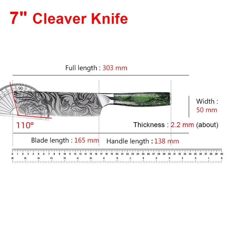 Cuchillo de cocina, cuchillo de chef, cuchillo japonés, cuchillo con patrón de Damasco láser, cuchillo para cortar carne, fruta, pan, verduras, cuchillo deshuesador, cuchillo multiusos para rebanar
