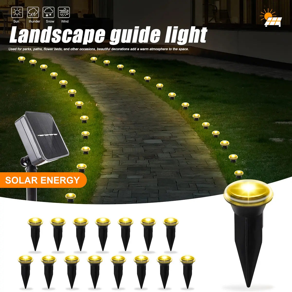 Lámpara solar LED para jardín y caminos, 15/30 LED, 8 modos, resistente al agua, para exteriores, ideal para camping, bodas, Navidad y otras festividades.