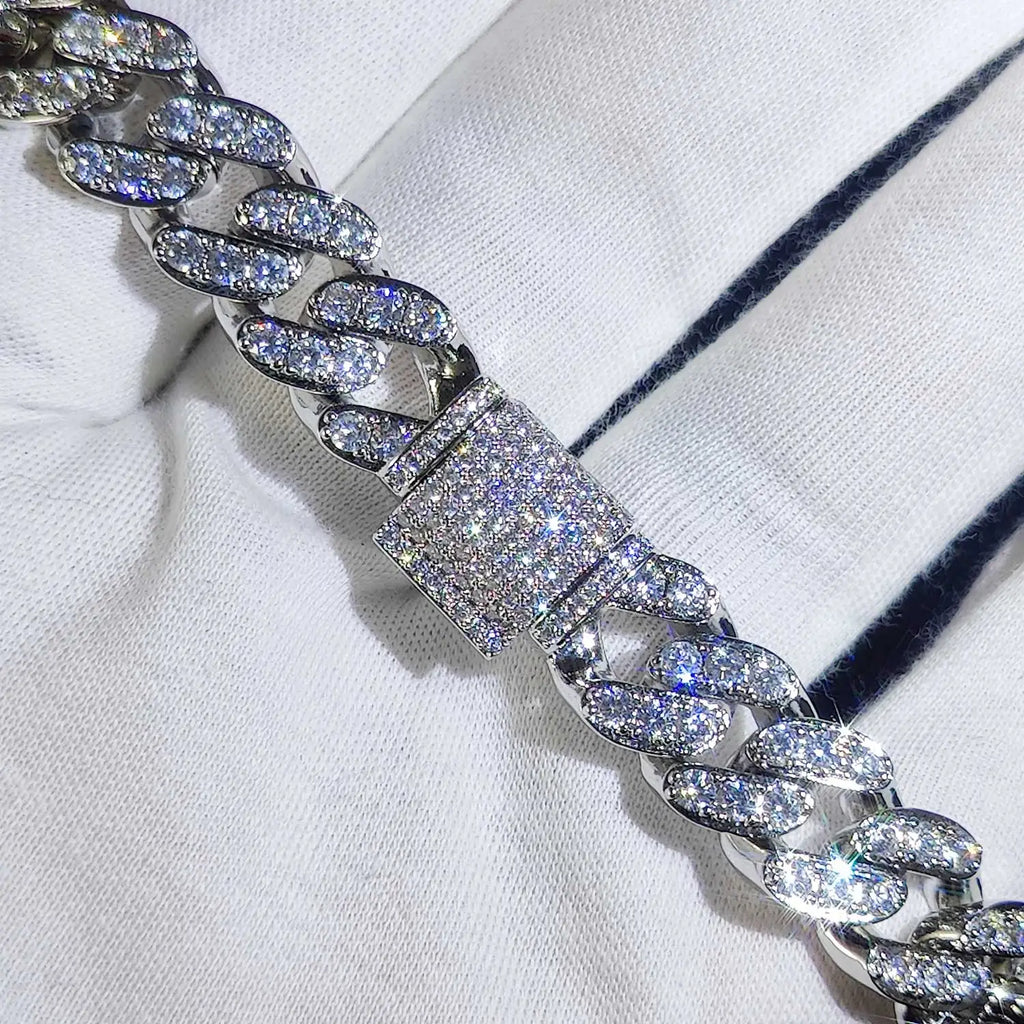 Pulsera cubana de eslabones con circonitas cúbicas de lujo, dos filas de circonitas y cobre, estilo Miami Cuban Bracelet, con incrustaciones de circonitas, estilo hip hop, para hombres y mujeres.