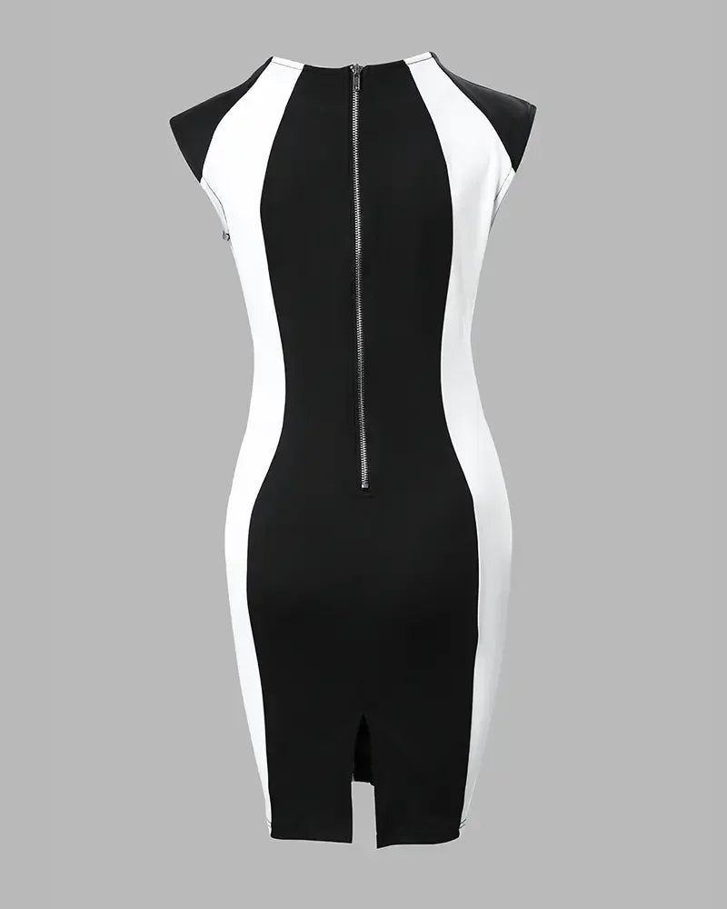 Vestidos de verano 2025 para mujer: elegantes, con bloques de color, cuello redondo, sin mangas, estilo casual y ajustado, minivestido diario para mujer.