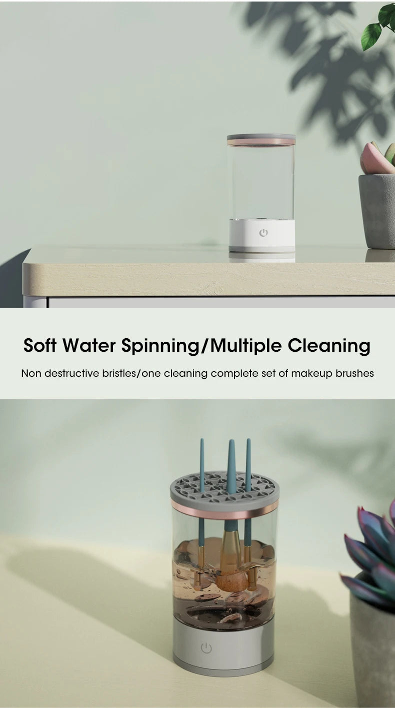 Limpiador eléctrico de brochas de maquillaje, herramienta recargable para limpiar brochas de maquillaje, soporte automático para limpiar brochas de maquillaje.